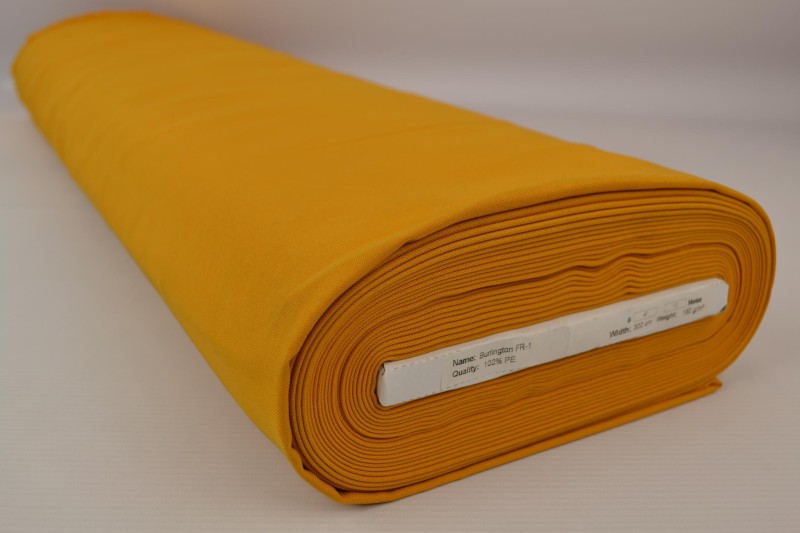Okergeel brandvertragende stof 300cm breed op rol